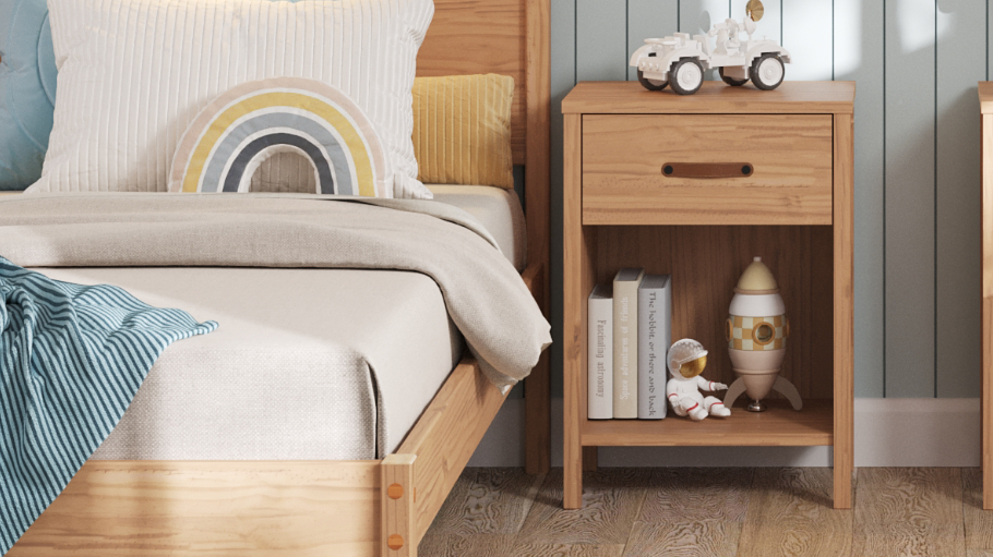 Cali One-Drawer Nightstand in Hazelnut - Leather Pull