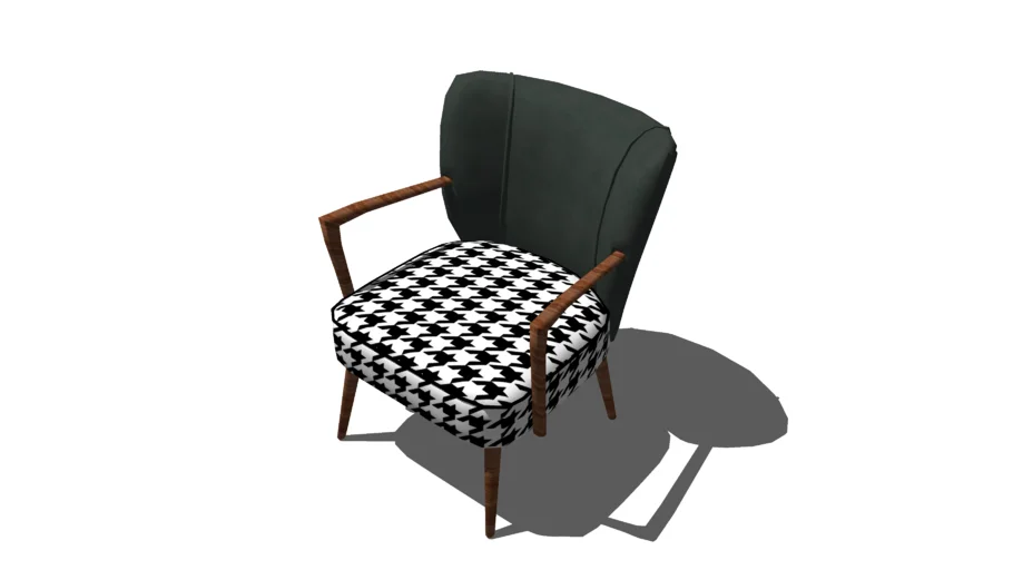 Fauteuil vintage en velours vert motifs pied de poule