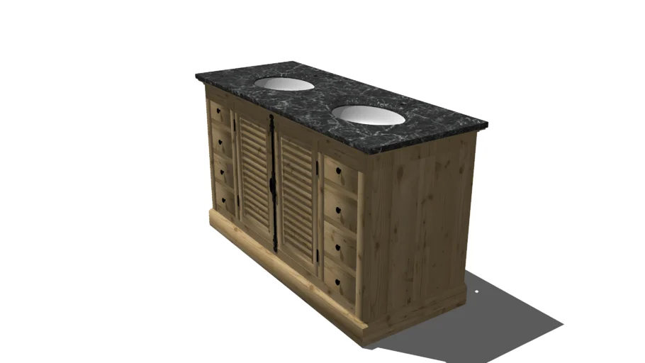 Meuble double vasque en pin recyclé et pierre bleue anthracite